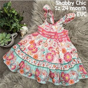 Shabby Chic Summer Dress-Sz 24mo-Cotton Blend-Pink & Green Floral-Double Skirt